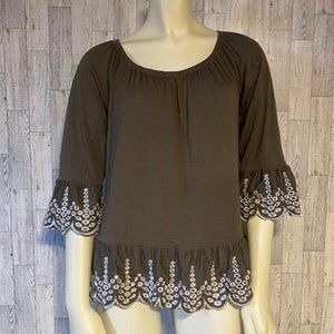 Fever Olive Green with detail on sleeves women's blouse Size Small